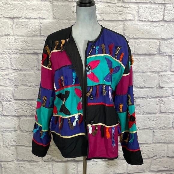 Cool vintage find! Knotted and embroidered fabric swatch jacket - Picture 1 of 5